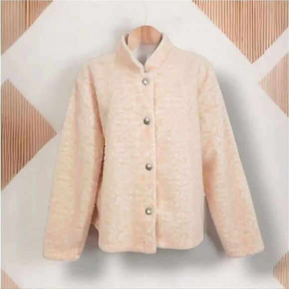 Vintage Coldwater Creek Textured Fleece Southwestern Button Down Jacket Size L - Picture 1 of 11